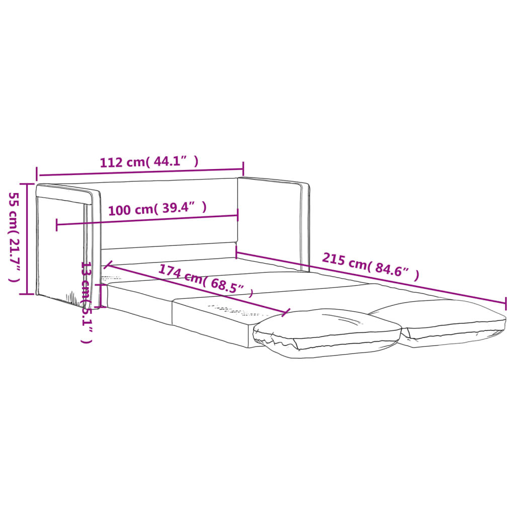 vidaXL Floor Sofa Bed 2-in-1 Light Grey 112x174x55 cm Fabric