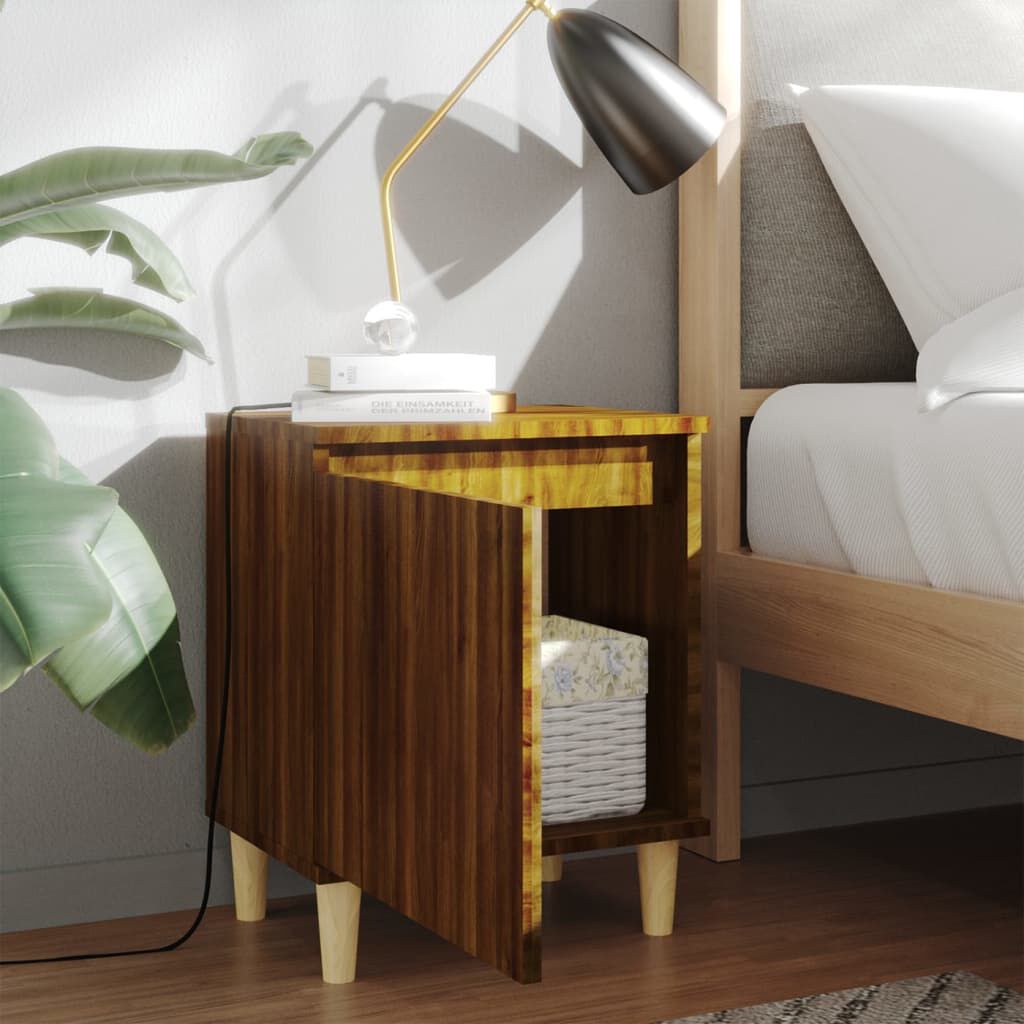 vidaXL Bed Cabinet with Solid Wood Legs Brown Oak 40x30x50 cm