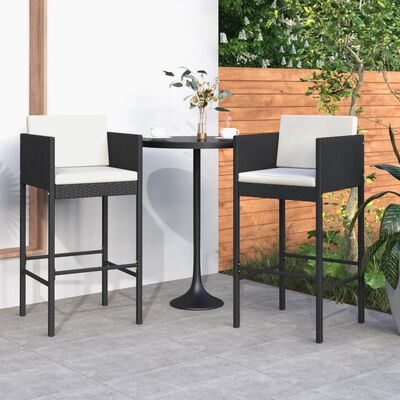 vidaXL Bar Stools 2 pcs with Cushions Black Poly Rattan, black vidaXL Bar Stools 2 pcs with Cushions Black Poly Rattan