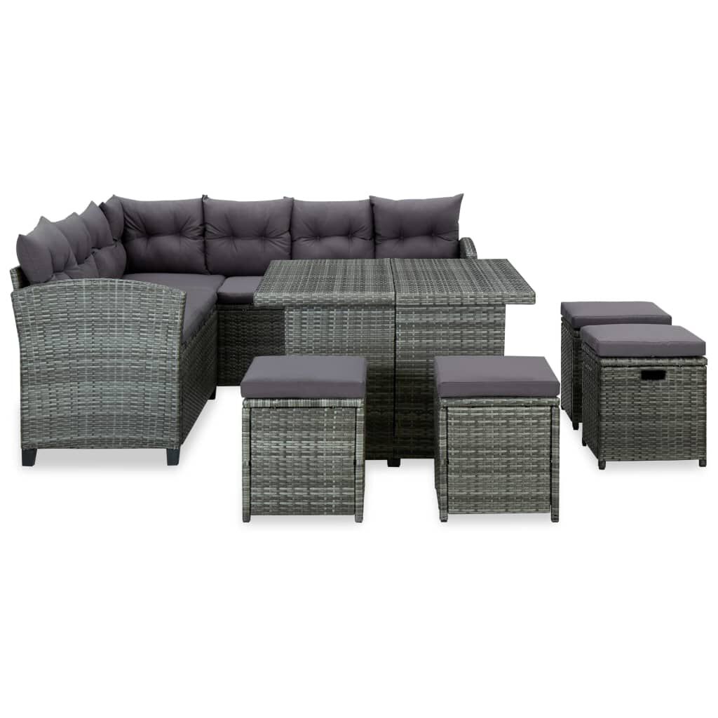 vidaXL 6 Piece Garden Lounge Set with Cushions Poly Rattan Grey
