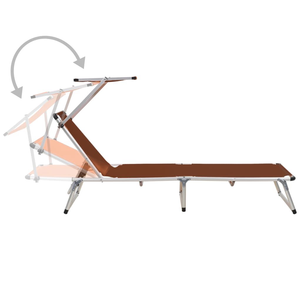 vidaXL Folding Sun Lounger with Roof Aluminium and Textilene Brown