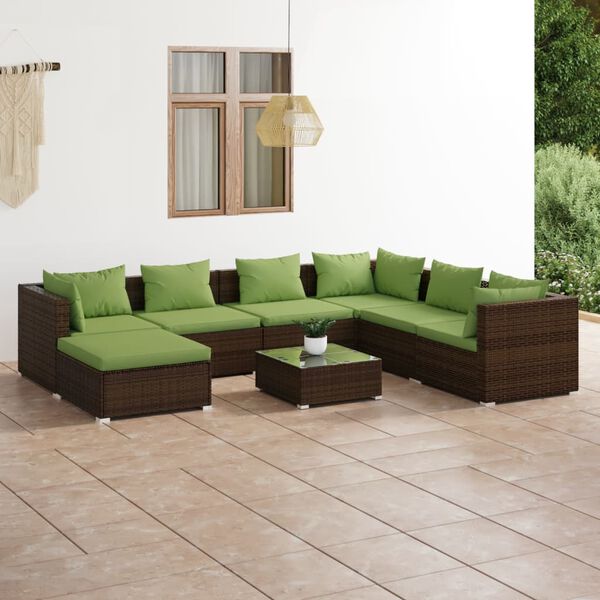 vidaXL 8 Piece Garden Lounge Set with Cushions Poly Rattan Brown