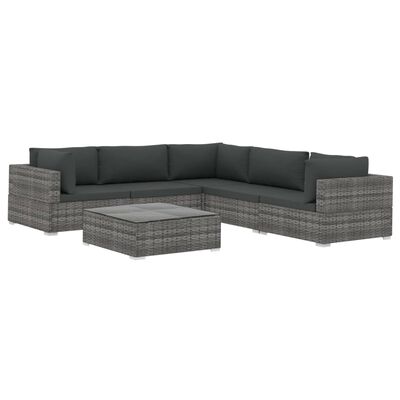 vidaXL 6 Piece Garden Lounge Set with Cushions Poly Rattan Grey, grey vidaXL 6 Piece Garden Lounge Set with Cushions Poly Rattan Grey