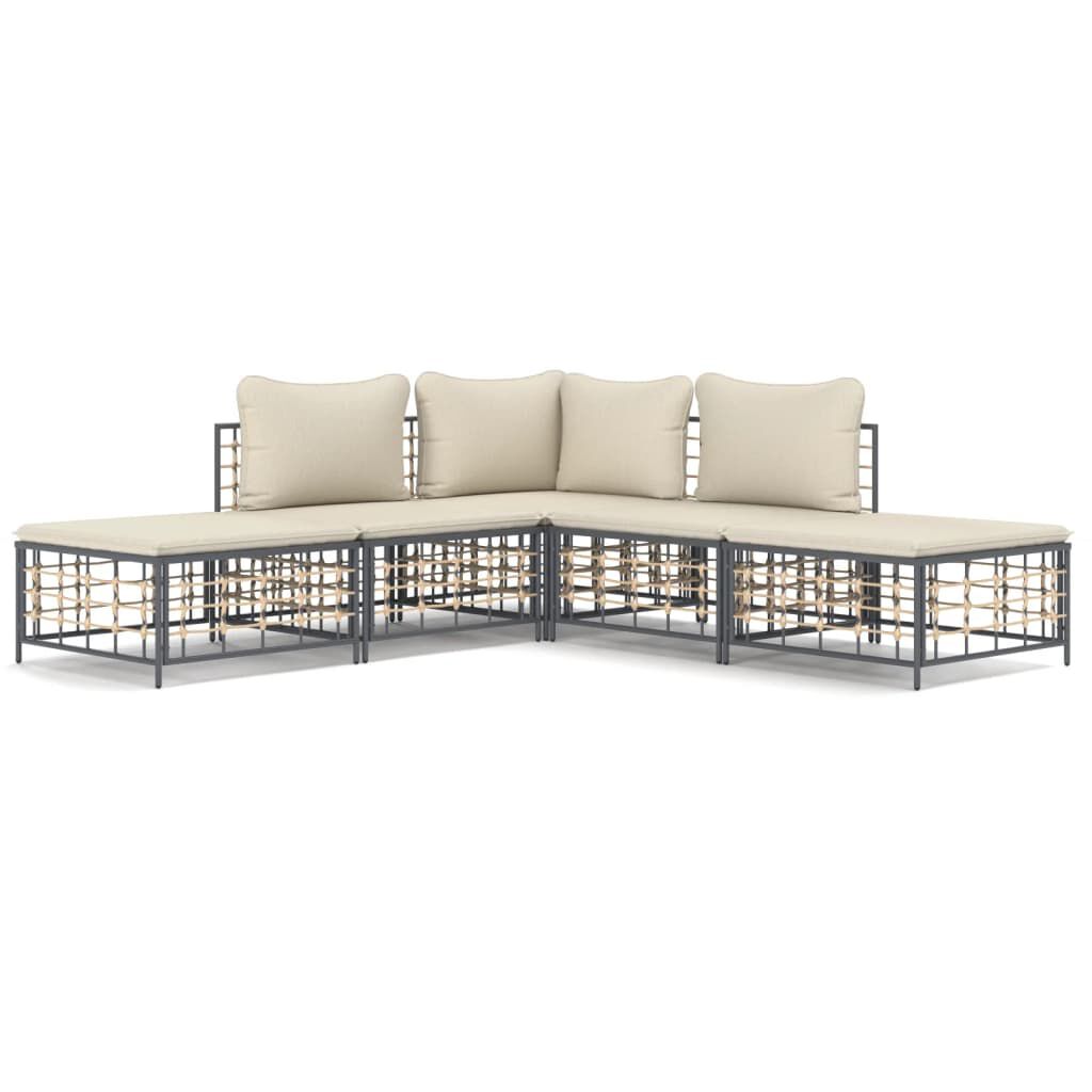 vidaXL 5 Piece Garden Lounge Set with Cushions Anthracite Poly Rattan