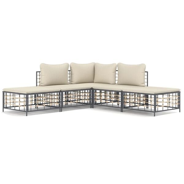 vidaXL 5 Piece Garden Lounge Set with Cushions Anthracite Poly Rattan
