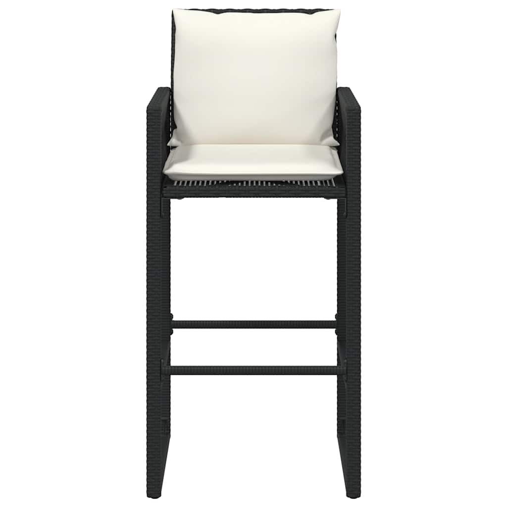 vidaXL Garden Bar Stools with Cushions 2 pcs Black Poly Rattan