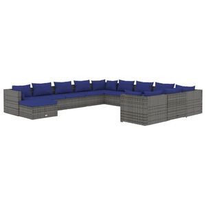 vidaXL 12 Piece Garden Lounge Set with Cushions Poly Rattan Grey