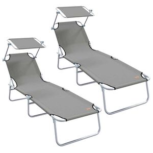 vidaXL Folding Sun Lounger with Canopy Steel Grey