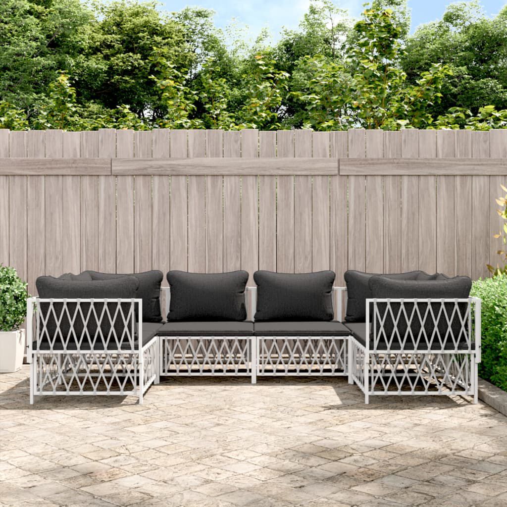 vidaXL 6 Piece Garden Lounge Set with Cushions White Steel