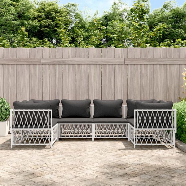 vidaXL 6 Piece Garden Lounge Set with Cushions White Steel