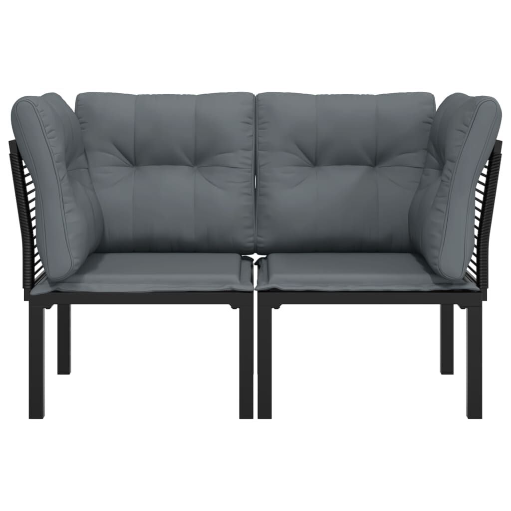 vidaXL Garden Corner Chairs with Cushions 2 pcs Black&Grey Poly Rattan
