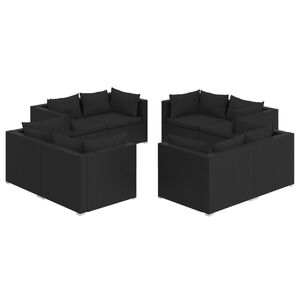 vidaXL 8 Piece Garden Lounge Set with Cushions Poly Rattan Black