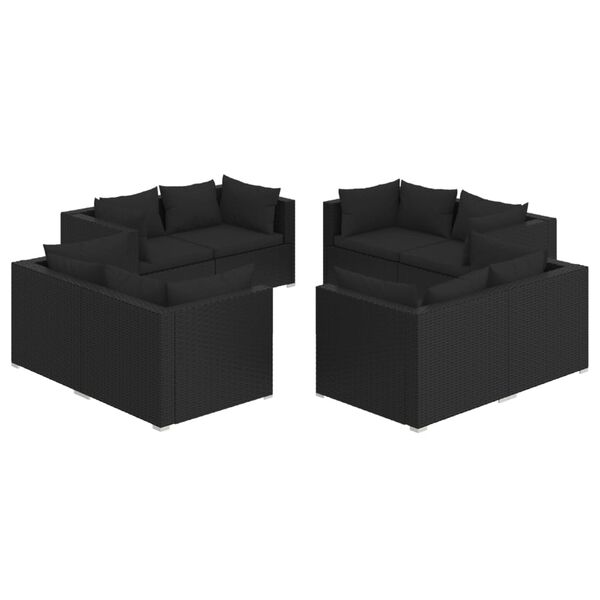 vidaXL 8 Piece Garden Lounge Set with Cushions Poly Rattan Black
