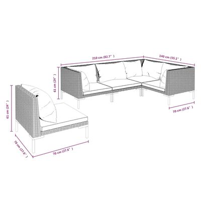 vidaXL 5 Piece Garden Lounge Set with Cushions Poly Rattan Dark Grey,  vidaXL 5 Piece Garden Lounge Set with Cushions Poly Rattan Dark Grey