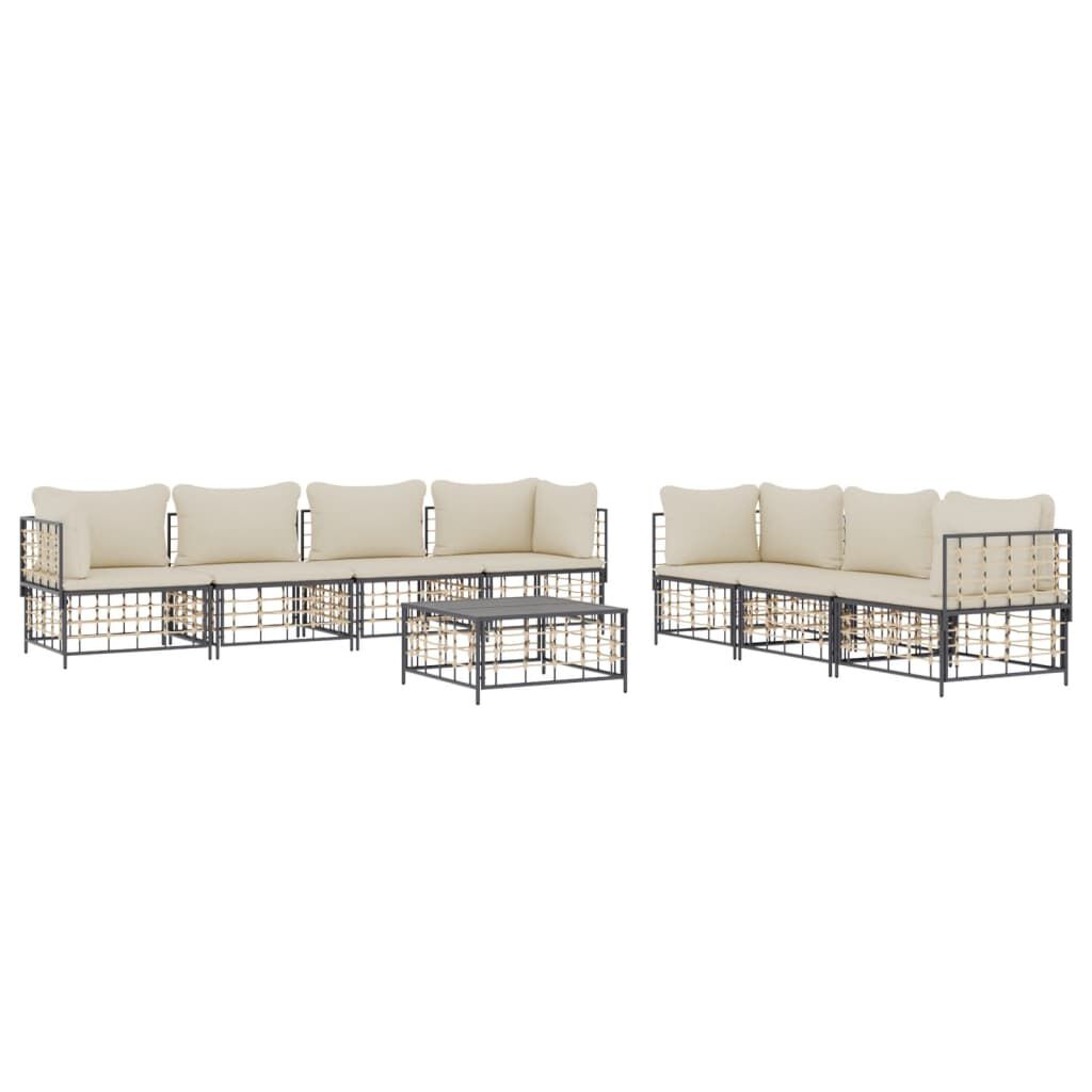 vidaXL 8 Piece Garden Lounge Set with Cushions Anthracite Poly Rattan