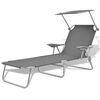 vidaXL Sun Lounger with Canopy Steel Grey