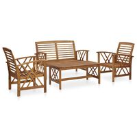 vidaXL 4 Piece Garden Lounge Set Solid Acacia Wood, brown vidaXL 4 Piece Garden Lounge Set Solid Acacia Wood
