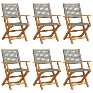 vidaXL Folding Garden Chairs 6 pcs Grey Poly Rattan and Solid Wood
