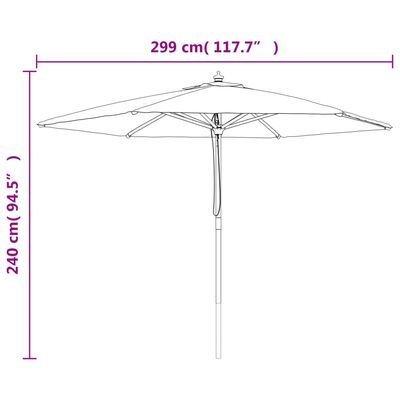vidaXL Garden Parasol with Wooden Pole Taupe 299x240 cm, taupe vidaXL Garden Parasol with Wooden Pole Taupe 299x240 cm