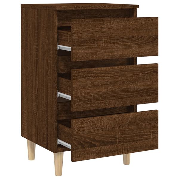vidaXL Bed Cabinet with Solid Wood Legs Brown Oak 40x35x69 cm