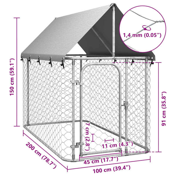 vidaXL Outdoor Dog Kennel with Roof 200x100x150 cm