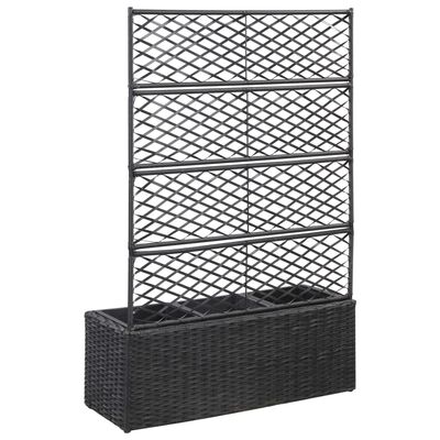 vidaXL Trellis Raised Bed with 3 Pots 83x30x130 cm Poly Rattan Black, black vidaXL Trellis Raised Bed with 3 Pots 83x30x130 cm Poly Rattan Black