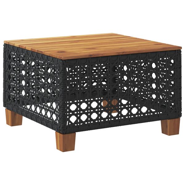 vidaXL Garden Table Black 55x55x36 cm Poly Rattan Acacia Wood