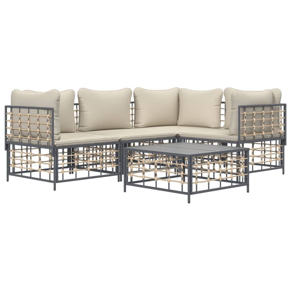 vidaXL 5 Piece Garden Lounge Set with Cushions Anthracite Poly Rattan