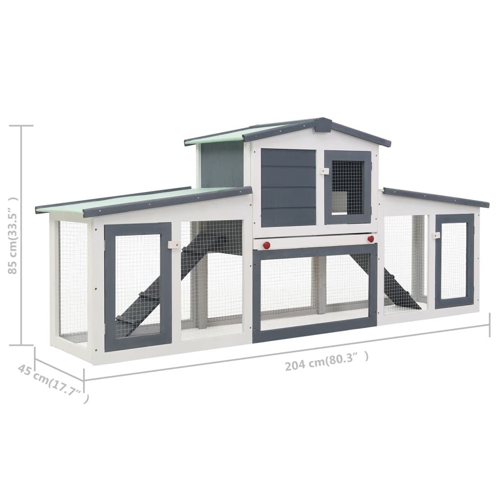 vidaXL Outdoor Large Rabbit Hutch Grey and White 204x45x85 cm Wood
