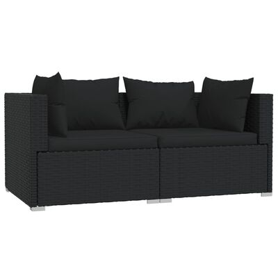 vidaXL 3 Piece Garden Lounge Set with Cushions Black Poly Rattan