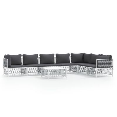 vidaXL 8 Piece Garden Lounge Set with Cushions White Steel, white vidaXL 8 Piece Garden Lounge Set with Cushions White Steel