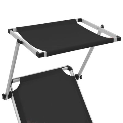 vidaXL Folding Sun Lounger with Roof Aluminium and Textilene Black, black vidaXL Folding Sun Lounger with Roof Aluminium and Textilene Black