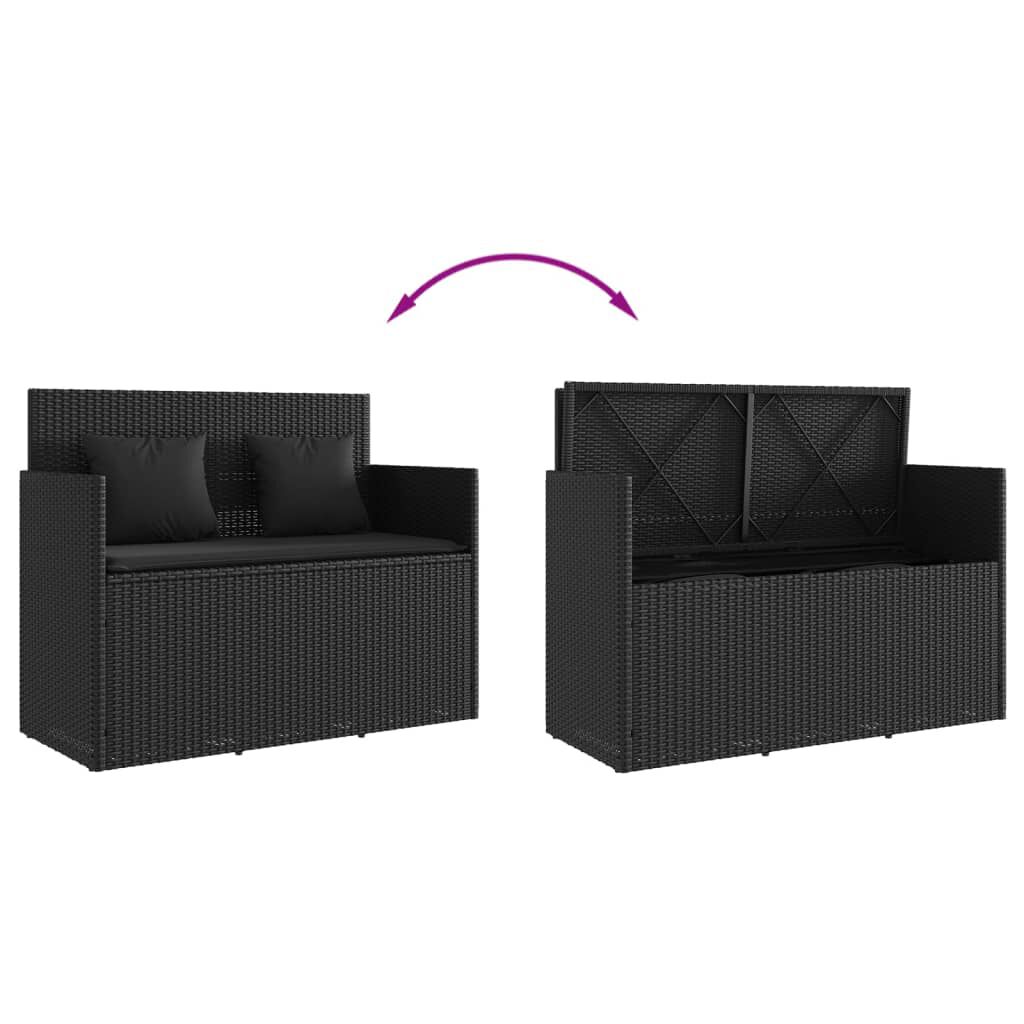 vidaXL Garden Bench with Cushions Black Poly Rattan