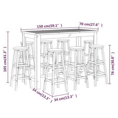 vidaXL 9 Piece Garden Bar Set Solid Wood Acacia