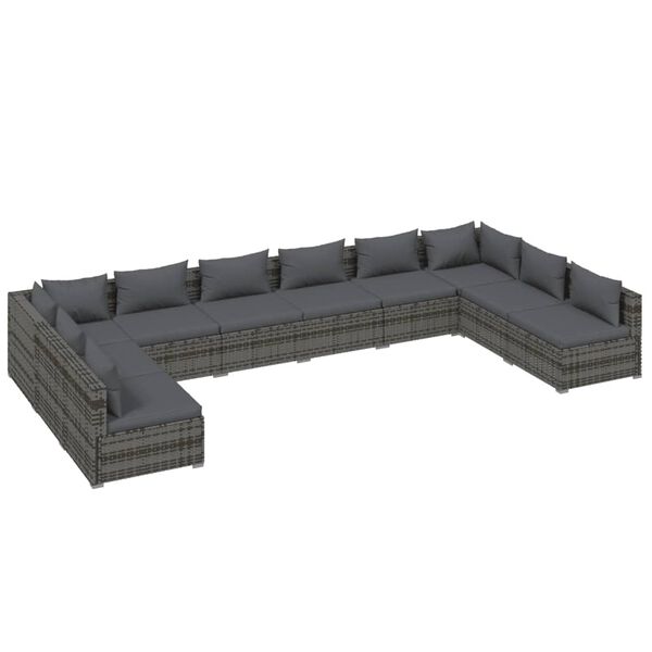 vidaXL 10 Piece Garden Lounge Set with Cushions Poly Rattan Grey