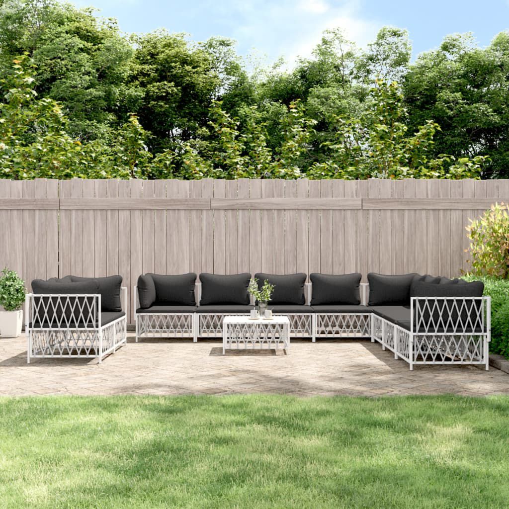 vidaXL 11 Piece Garden Lounge Set with Cushions White Steel