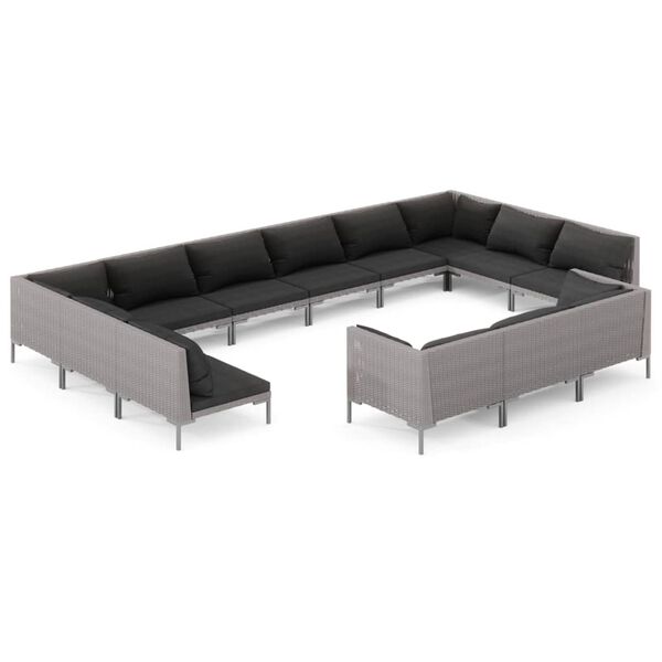 vidaXL 13 Piece Garden Lounge Set with Cushions Poly Rattan Dark Grey