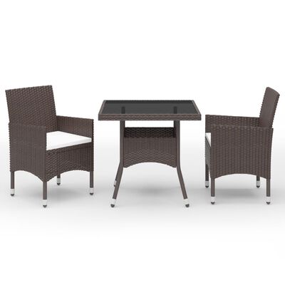 vidaXL 3 Piece Garden Dining Set Brown Poly Rattan and Glass, brown vidaXL 3 Piece Garden Dining Set Brown Poly Rattan and Glass
