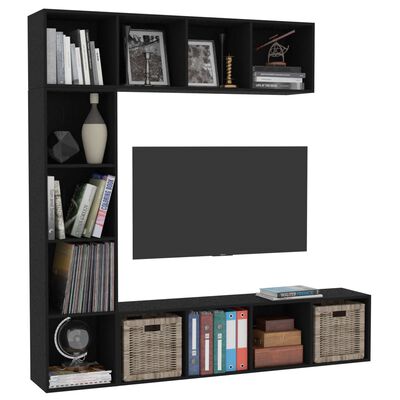 vidaXL 3 Piece Book/TV Cabinet Set Black 180x30x180 cm, black vidaXL 3 Piece Book/TV Cabinet Set Black 180x30x180 cm