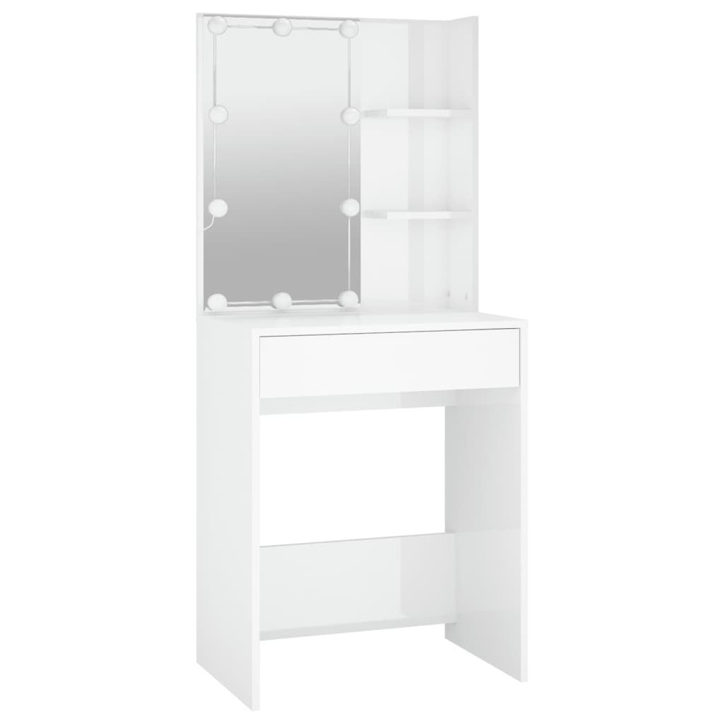 vidaXL Dressing Table with LED High Gloss White 60x40x140 cm