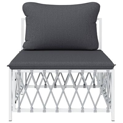 vidaXL Garden Middle Sofa with Cushions White Woven Fabric