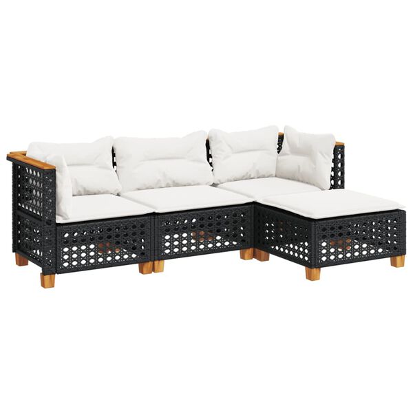 vidaXL 4 Piece Garden Sofa Set with Cushions Black Poly Rattan