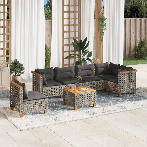 vidaXL 7 Piece Garden Sofa Set with Cushions Grey Poly Rattan