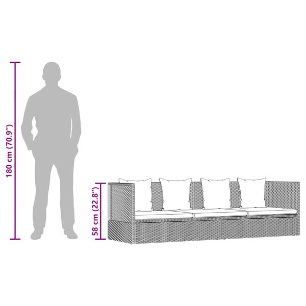 vidaXL Garden Bed with Cushion & Pillows Poly Rattan Brown