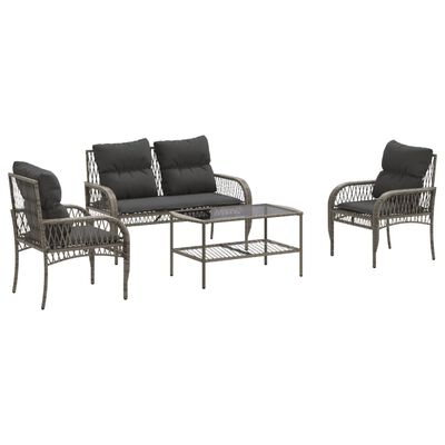 vidaXL 4 Piece Garden Sofa Set with Cushions Grey Poly Rattan, grey and dark grey vidaXL 4 Piece Garden Sofa Set with Cushions Grey Poly Rattan