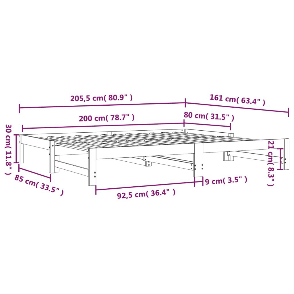 vidaXL Pull-out Day Bed without Mattress 2x(80x200) cm Solid Wood Pine