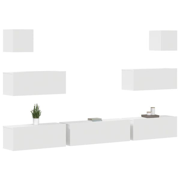 vidaXL 7 Piece TV Cabinet Set White Engineered Wood
