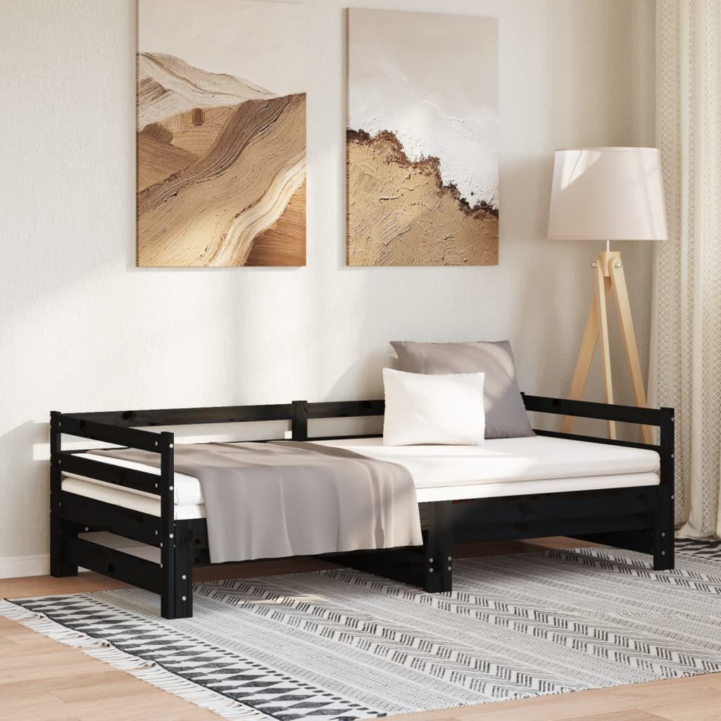 vidaXL Pull-out Day Bed without Mattress Black 2x(90x200)cm