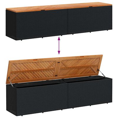 vidaXL Garden Storage Box Black 220x50x54 cm Poly Rattan Acacia Wood, black vidaXL Garden Storage Box Black 220x50x54 cm Poly Rattan Acacia Wood
