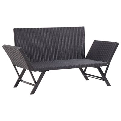 vidaXL Garden Bench with Cushions 176 cm Black Poly Rattan, black vidaXL Garden Bench with Cushions 176 cm Black Poly Rattan